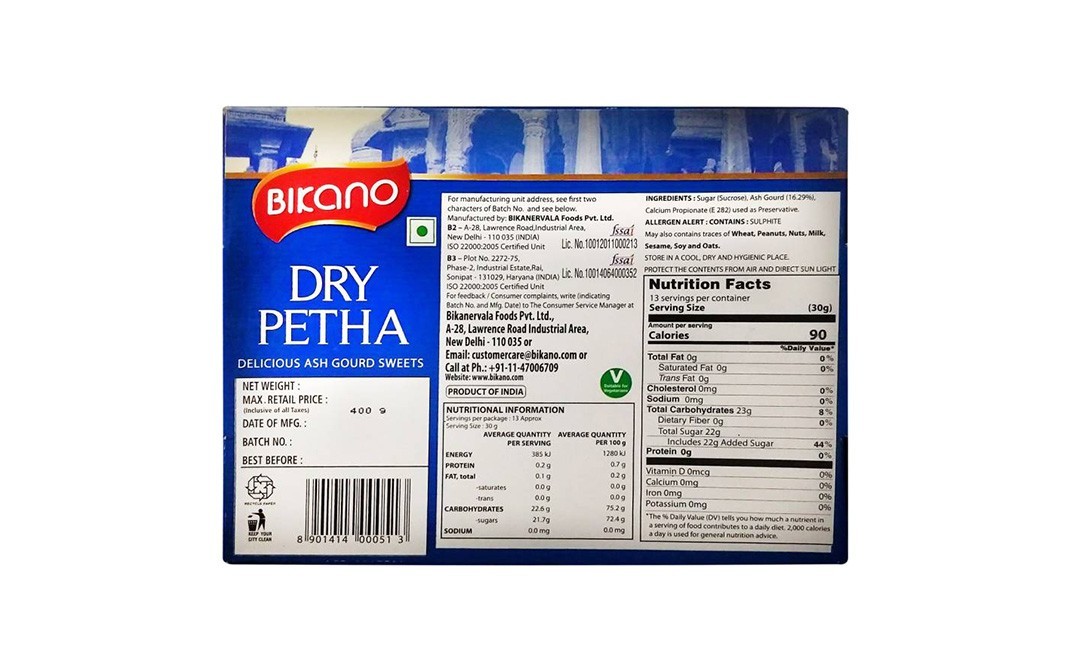 Bikano Dry Petha (Delicious Ash Gourd Sweets)   Box  400 grams